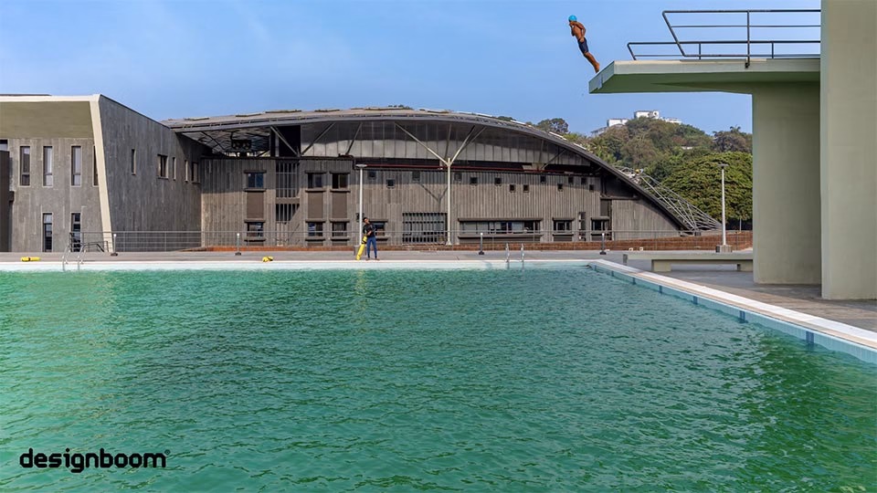 Grid shell with trapezoidal paneling tops MOFA studio’s wave-like water sports center in goa
